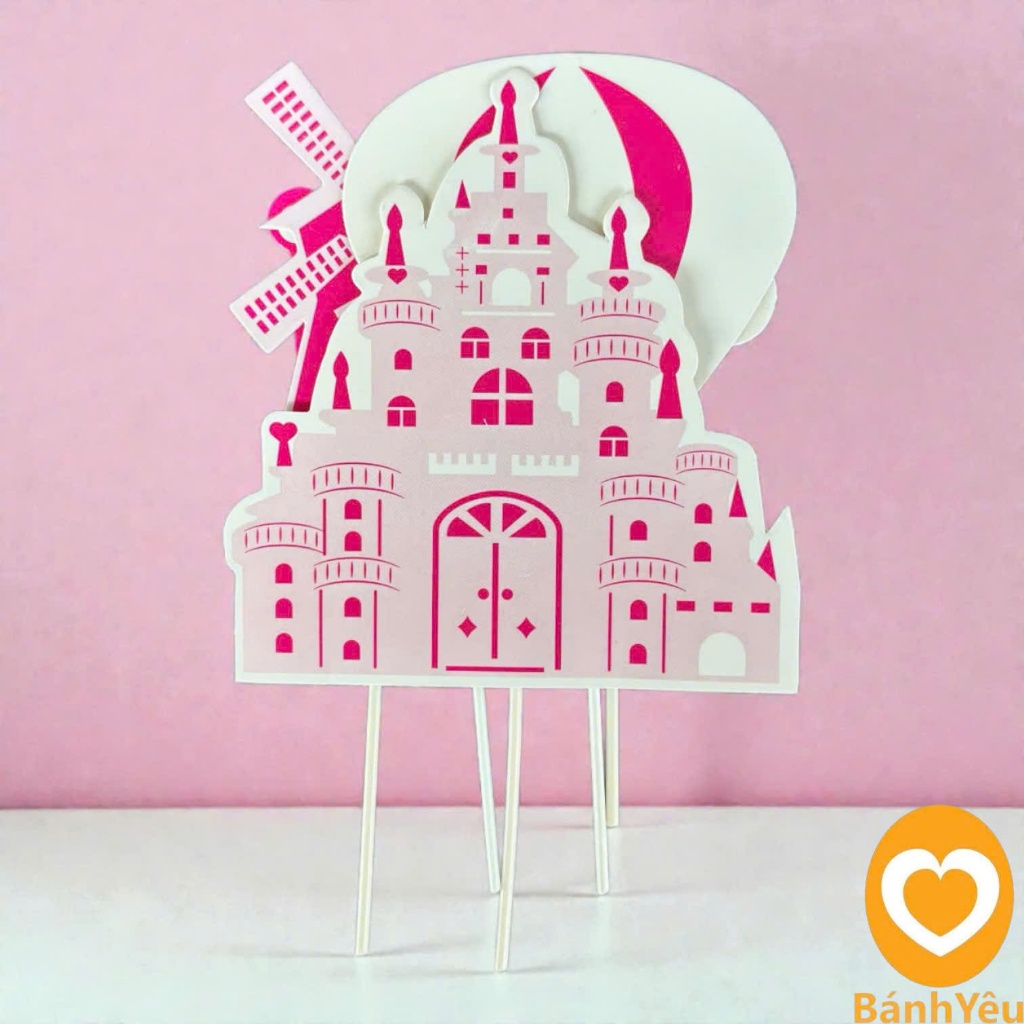 🏰 Set 5 Que Cắm Giấy Dễ Thương Hình Lâu Đài Xanh Biển/ Màu Hồng -Trang Trí Bánh