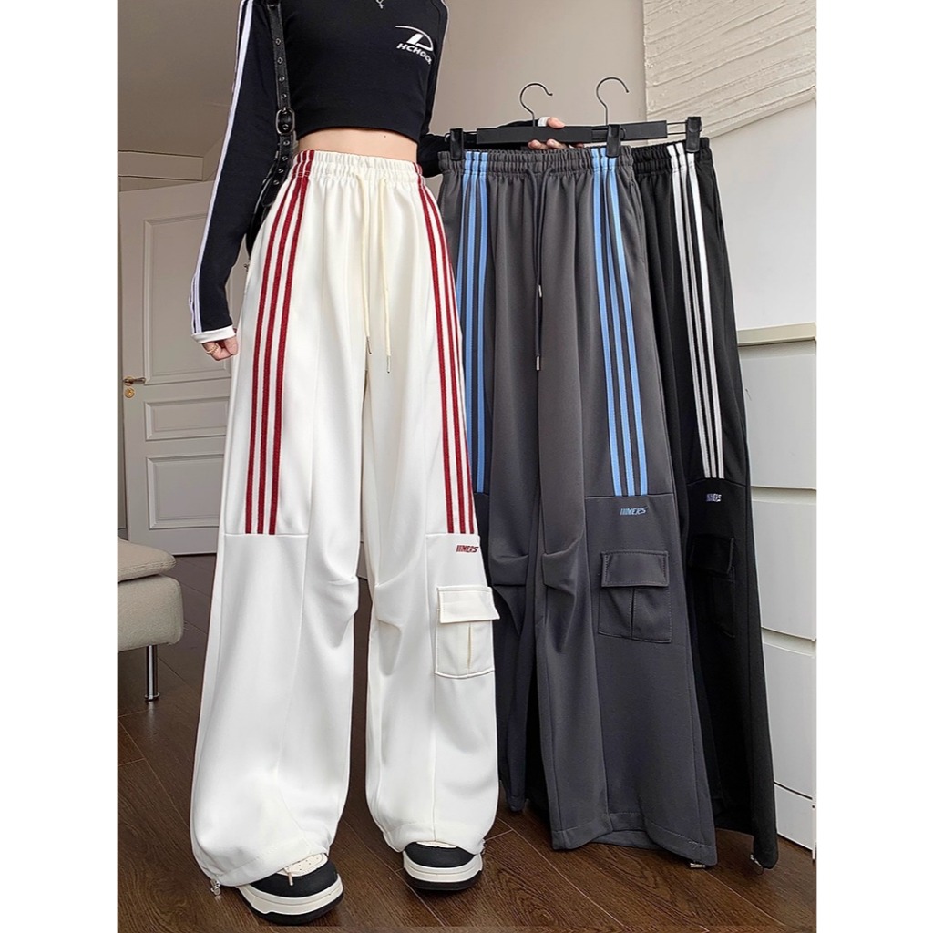 Quần dài ống suông cạp chun dây rút thể dục unisex Quần ống rộng nam nữ chất nỉ mỳ 3 sọc túi hộp chữ thể thao  T1370G