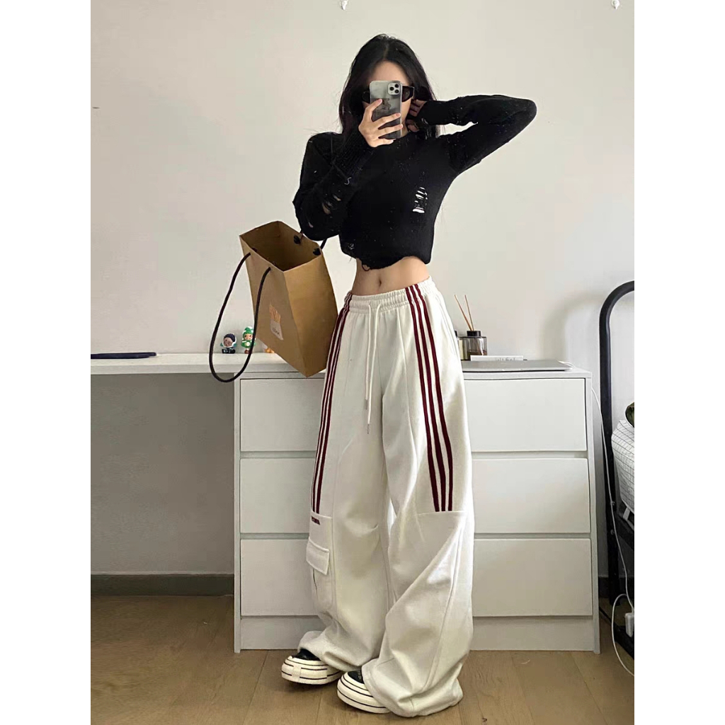 Quần dài ống suông cạp chun dây rút thể dục unisex Quần ống rộng nam nữ chất nỉ mỳ 3 sọc túi hộp chữ thể thao  T1370G