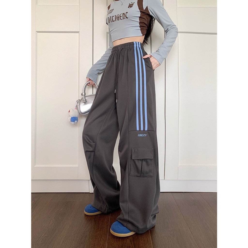 Quần dài ống suông cạp chun dây rút thể dục unisex Quần ống rộng nam nữ chất nỉ mỳ 3 sọc túi hộp chữ thể thao  T1370G