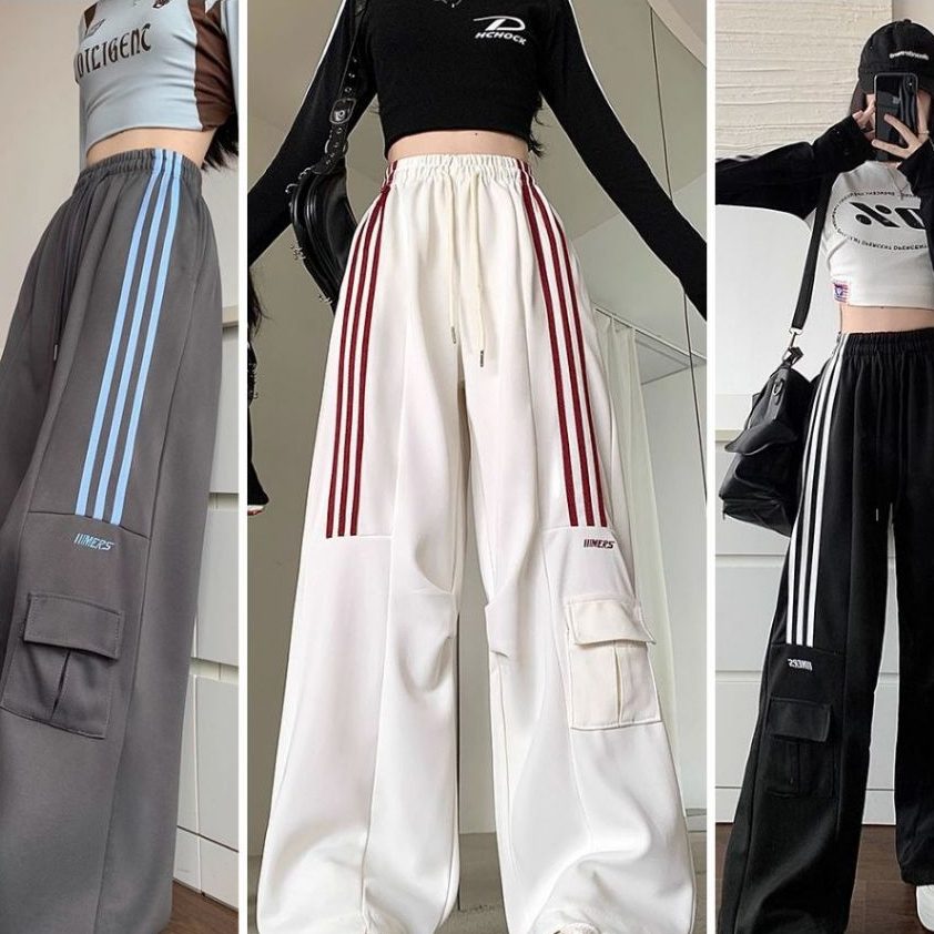 Quần dài ống suông cạp chun dây rút thể dục unisex Quần ống rộng nam nữ chất nỉ mỳ 3 sọc túi hộp chữ thể thao  T1370G