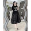Váy Đầm bầu bigsize suông xòe dáng dài rộng in nơ chữ không cổ cộc tay đen chân váy liền 2 tầng in nơ hoa nhỏT1366G