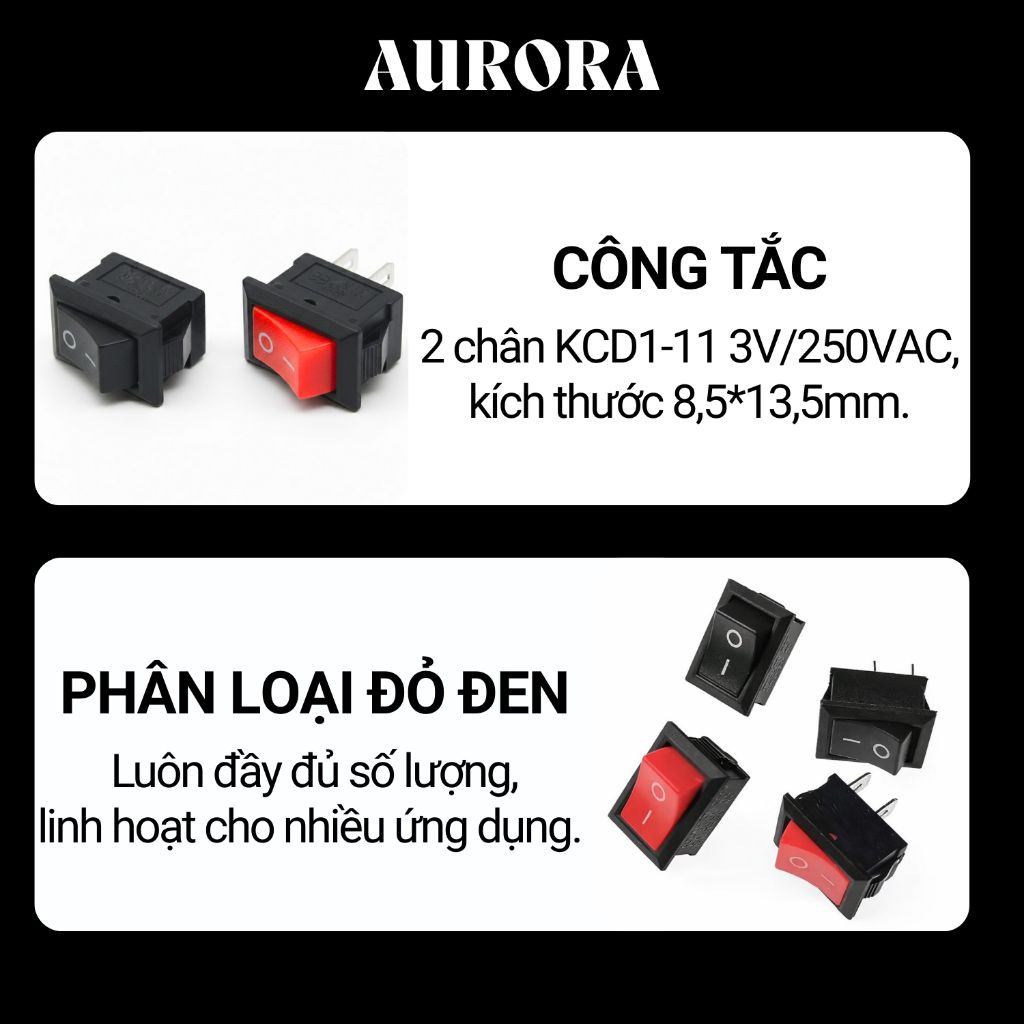 Công Tắc Bập Bênh KDC1-11 3A/250VAC 2 Chân - 8.5x13.5mm