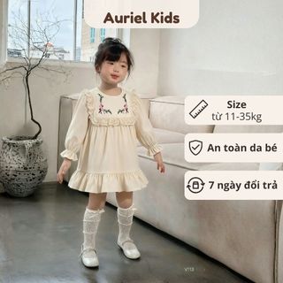 Váy Dài Tay Cho Bé Gái, Váy Thu Đông Thiết Kế Tiểu Thư Dáng Suông Chất Liệu Cotton Mềm Mại