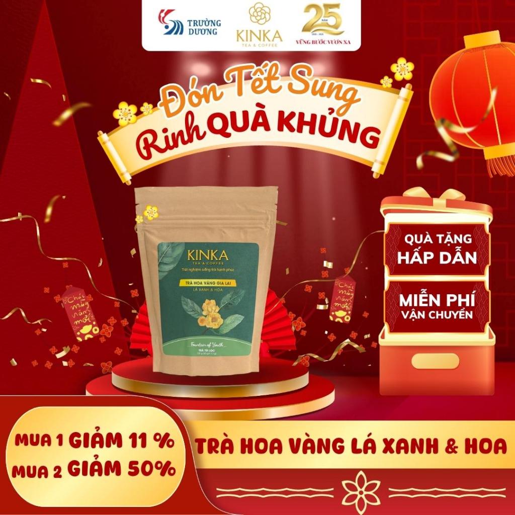 KINKA - Trà Hoa Vàng Gia Lai - Lá Xanh & Hoa KINKA Túi tiết kiệm - 60 gói x 2g