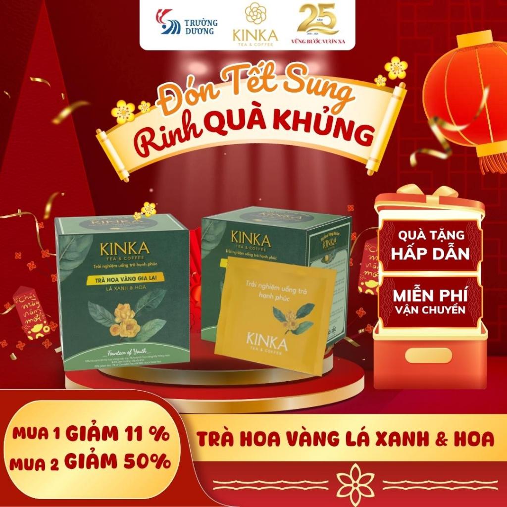KINKA Trà Hoa Vàng Gia Lai - Lá Xanh & Hoa - FOUNTAIN OF YOUTH - Hộp 40g (20 gói x 2g)