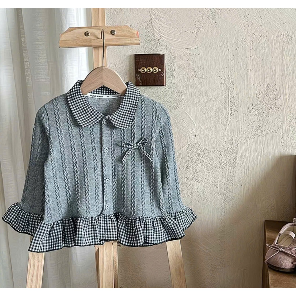 Áo Len Dệt Kim Phối Bèo Thời Trang Thu Đông Cho Bé Gái