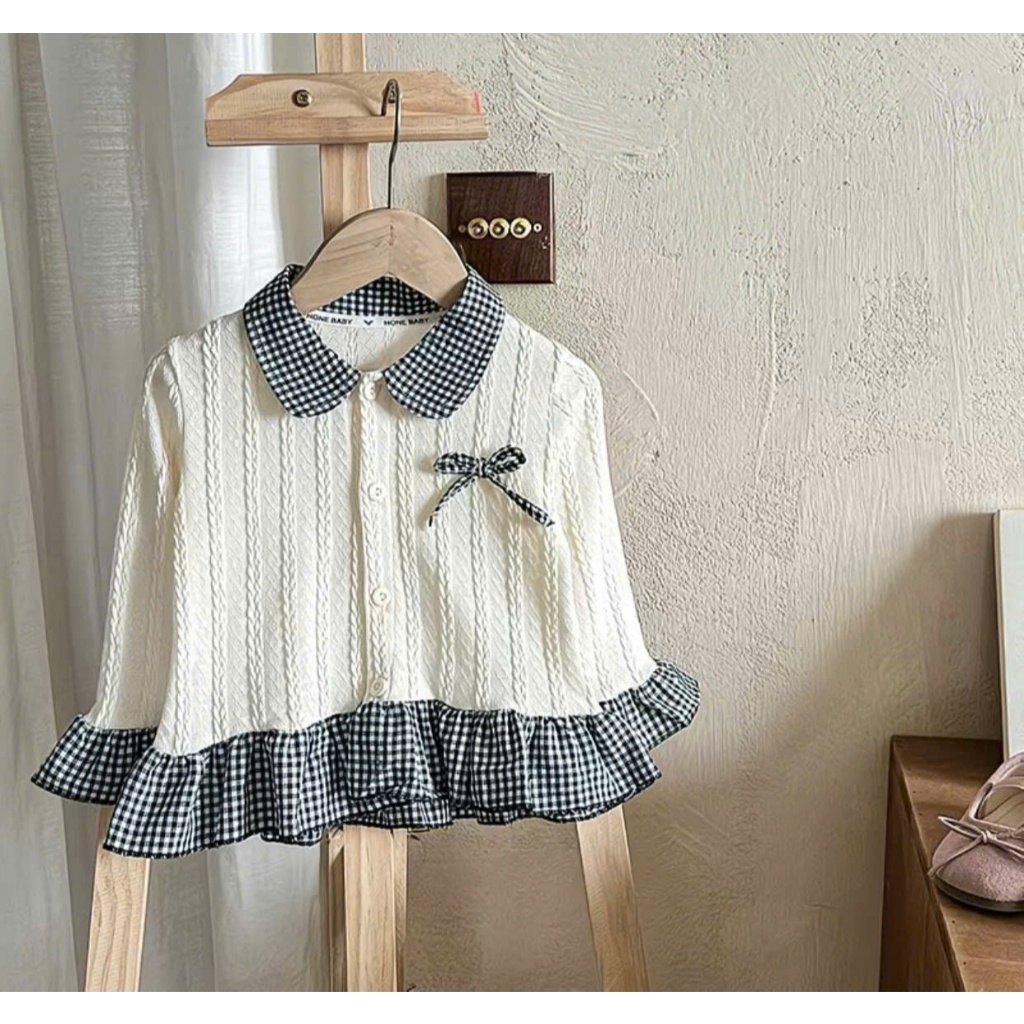 Áo Len Dệt Kim Phối Bèo Thời Trang Thu Đông Cho Bé Gái