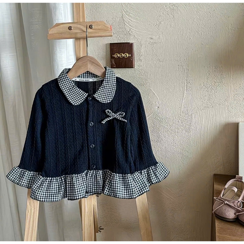 Áo Len Dệt Kim Phối Bèo Thời Trang Thu Đông Cho Bé Gái