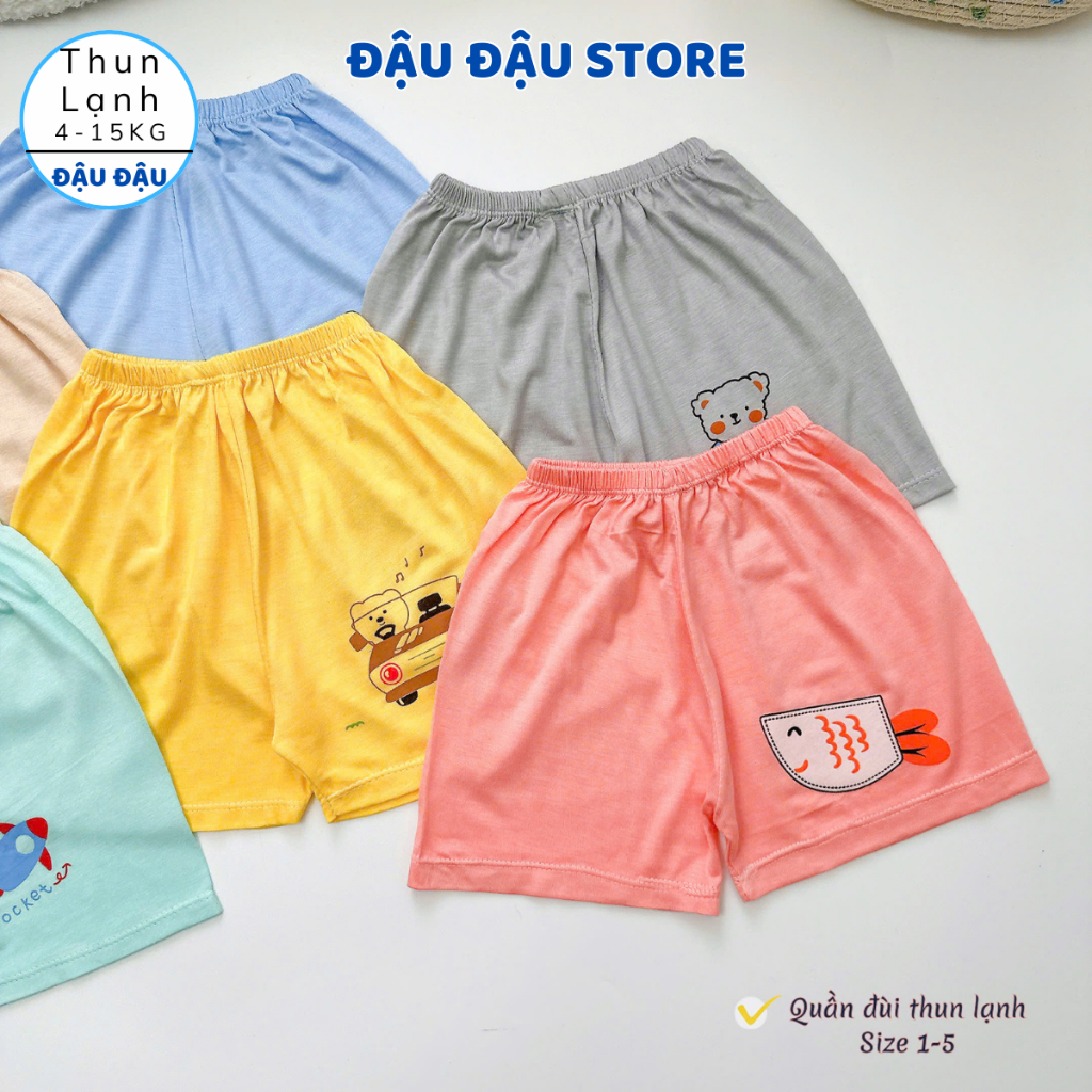 Set 5 - 10 Quần Đùi Quần Chục Thun Lạnh Màu Cho Bé Gái Bé Trai 4-15kg Vải Mềm Mát Phối Họa Tiết [QL16] Đậu Đậu Store