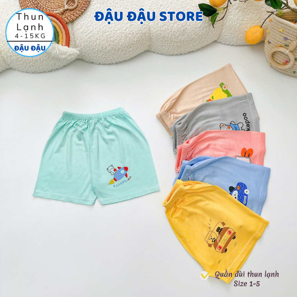 Set 5 - 10 Quần Đùi Quần Chục Thun Lạnh Màu Cho Bé Gái Bé Trai 4-15kg Vải Mềm Mát Phối Họa Tiết [QL16] Đậu Đậu Store