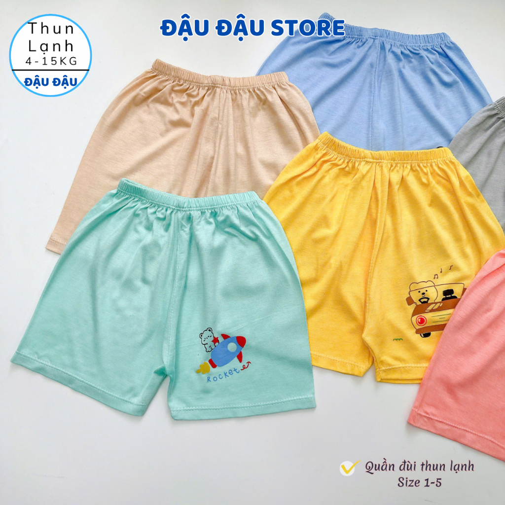 Set 5 - 10 Quần Đùi Quần Chục Thun Lạnh Màu Cho Bé Gái Bé Trai 4-15kg Vải Mềm Mát Phối Họa Tiết [QL16] Đậu Đậu Store