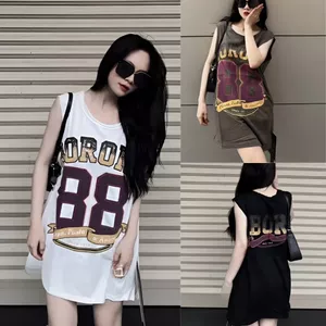 Đầm nữ ba lỗ không tay in 2 mặt Váy sát nách dáng suông ngắn form rộng phong cách thể thao sport bóng rổ số 88 T1207G