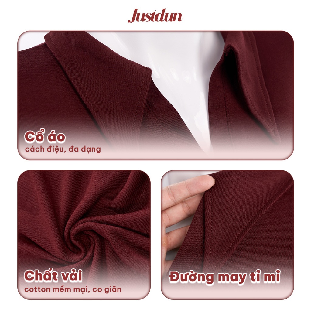 Áo Thun Polo Cổ Sơ Mi Ôm Body Nữ JUSTDUN B60 - Dài Tay, Cotton Mịn, Mềm Mại, Co Giãn 4 Chiều