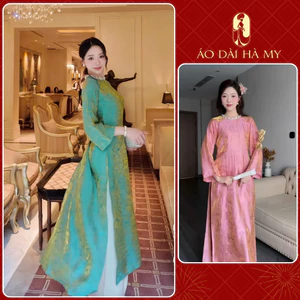 Áo Dài Cách Tân dáng suông TƯỜNG XUÂN Cổ ngọc Tay loe Lụa Ánh Kim Cao Cấp - ÁO DÀI HÀ MY