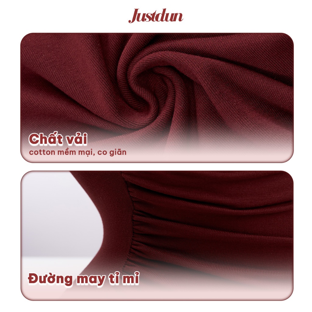Áo Trễ Vai Tay Dài Nữ JUSTDUN D69 - Ôm Body, Basic, Cotton Mềm Mịn, Tôn Dáng, Thoáng Mát, Co Giãn