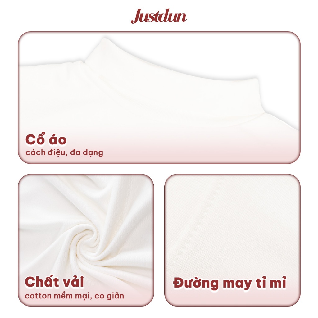 Áo Thun Ôm Body Nữ Giữ Nhiệt Tay Dài JUSTDUN G2 – Cổ Cao 3cm, Chất Nhung Mịn Dày Dặn, Co Giãn
