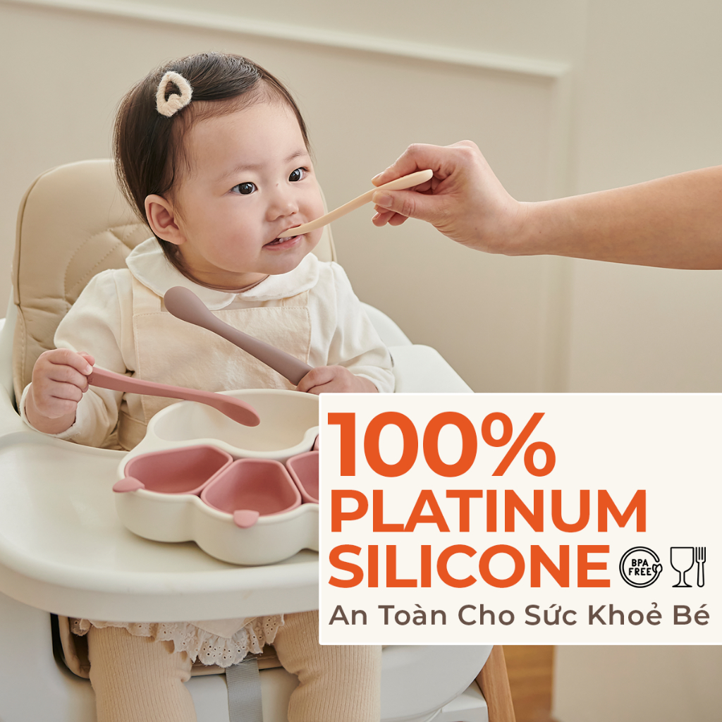 Muỗng (Thìa) Ăn Dặm Platinum Silicone Firgi Hàn Quốc Hai Giai Đoạn Cho Bé (Kèm Hộp Đựng)