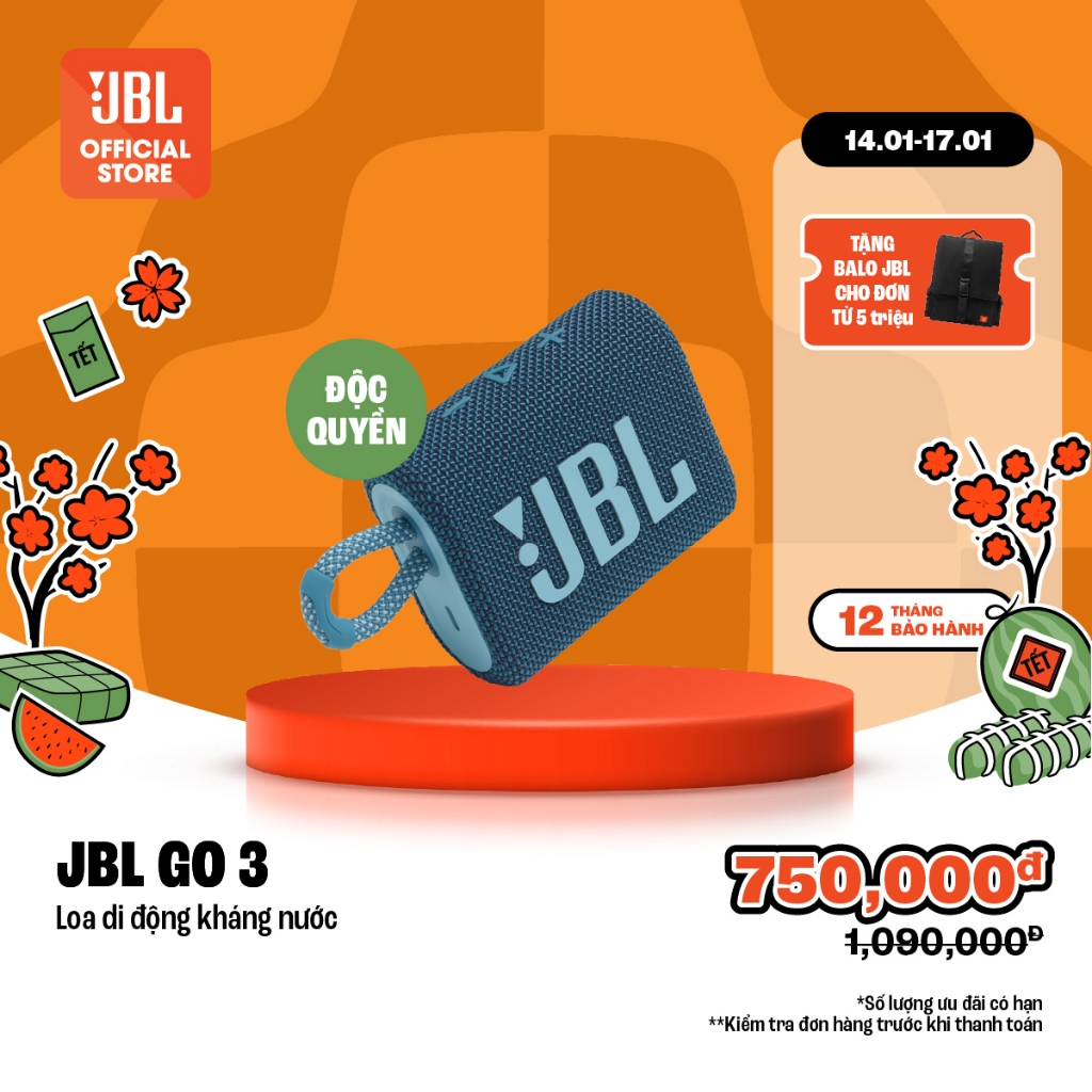 Loa Bluetooth JBL GO 3 Công Suất 4.2W Nghe Nhạc Tới 5h Chống Nước IP67 Kết Nối Bluetooth 5.1