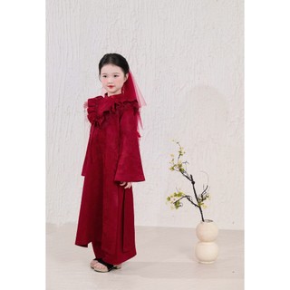 Áo dài chính chủ ChoiChuu gấm cổ bèo màu đỏ cho mẹ và bé gái mặc đám cưới đám hỏi tiệc