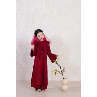 Áo dài chính chủ ChoiChuu gấm cổ bèo màu đỏ cho mẹ và bé gái mặc đám cưới đám hỏi tiệc