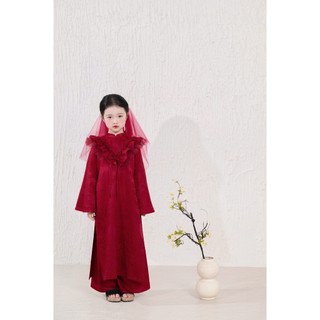 Áo dài chính chủ ChoiChuu gấm cổ bèo màu đỏ cho mẹ và bé gái mặc đám cưới đám hỏi tiệc