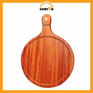 Khay tròn gỗ xà cừ có tay cầm SUMIYA, thớt gỗ tay cầm, khay gỗ decor, trang trí, đựng thức ăn