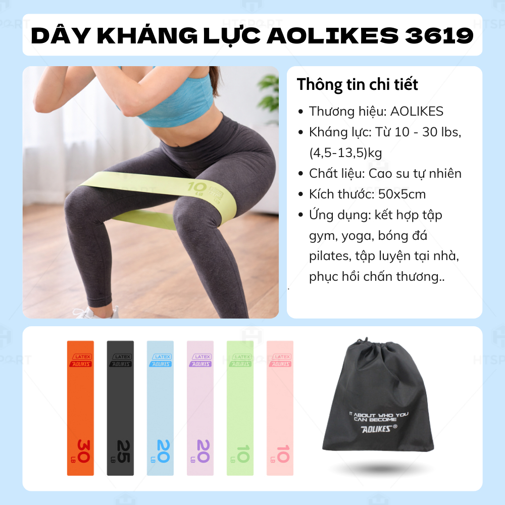 Dây Kháng Lực Miniband Aolikes 3619, Cao Su Latex Cao Cấp Hỗ Trợ Tập Gym - Yoga Luyện Tập Tại Nhà