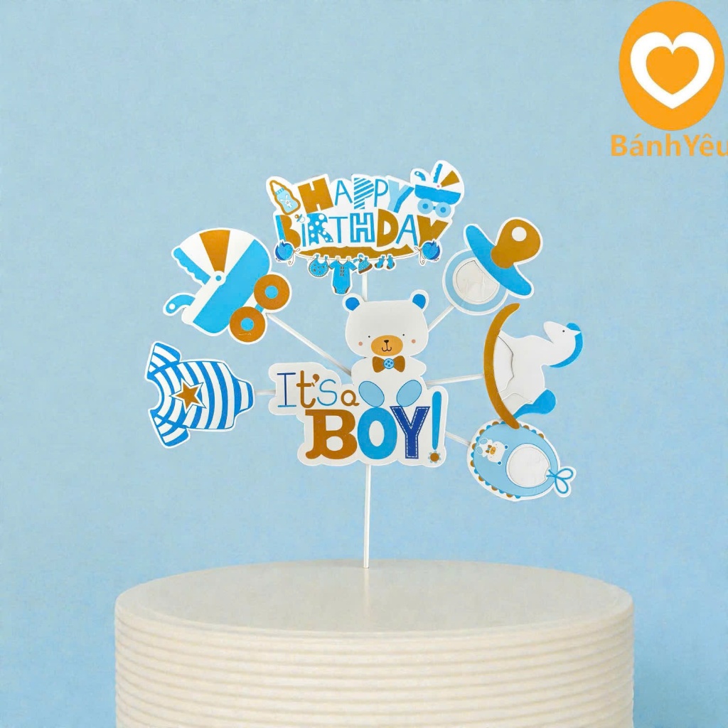 🎀 Set 7 Que Cắm Giấy IT’S GIRL / BOY Trang Trí Bánh – Màu Hồng / Xanh Biển