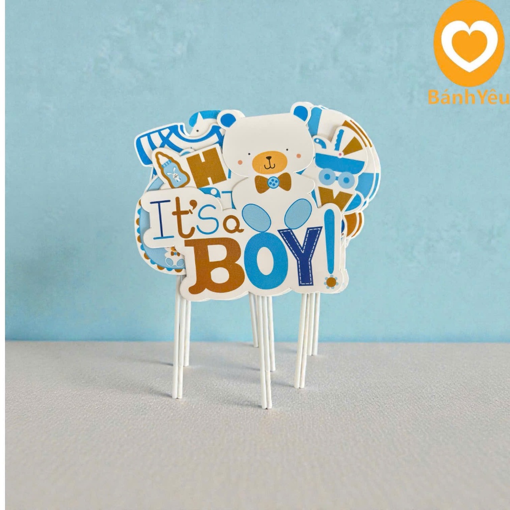 🎀 Set 7 Que Cắm Giấy IT’S GIRL / BOY Trang Trí Bánh – Màu Hồng / Xanh Biển