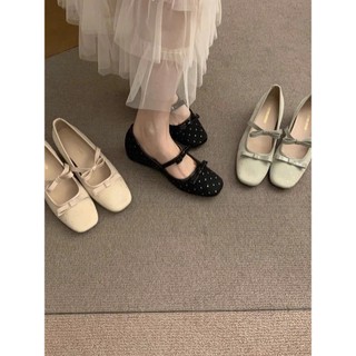 (Sẵn đen 36,37 xanh 36) Giày Mary Jane Nơ, Đế Độn 4cm Kiểu Dáng Mới Xuân Thu 2025
