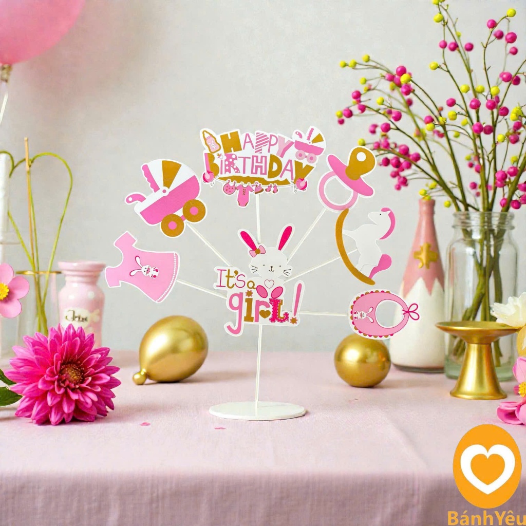 🎀 Set 7 Que Cắm Giấy IT’S GIRL / BOY Trang Trí Bánh – Màu Hồng / Xanh Biển
