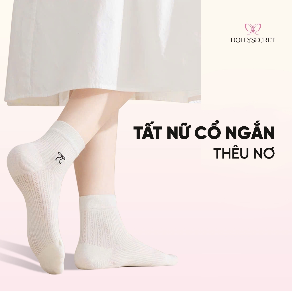 [QUÀ TẶNG KHÔNG BÁN] Tất Nữ Thêu Nơ Mùa Hè DOLLYSECRET Vớ Mỏng Thoáng Khí T02