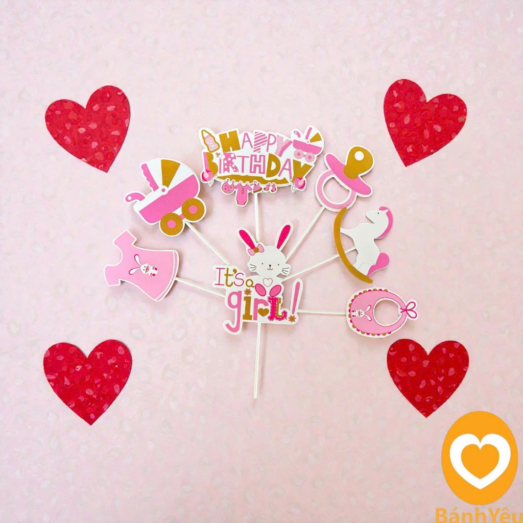 🎀 Set 7 Que Cắm Giấy IT’S GIRL / BOY Trang Trí Bánh – Màu Hồng / Xanh Biển