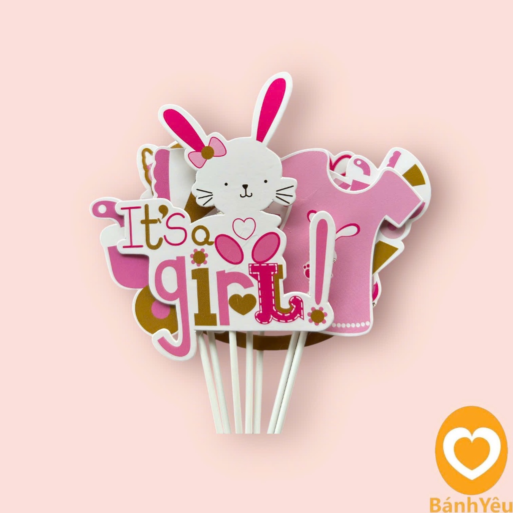 🎀 Set 7 Que Cắm Giấy IT’S GIRL / BOY Trang Trí Bánh – Màu Hồng / Xanh Biển