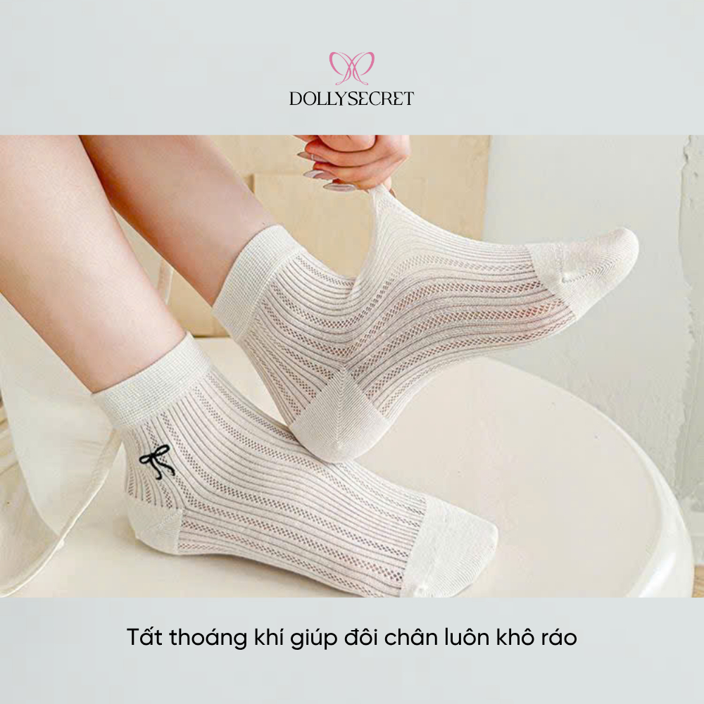 [QUÀ TẶNG KHÔNG BÁN] Tất Nữ Thêu Nơ Mùa Hè DOLLYSECRET Vớ Mỏng Thoáng Khí T02