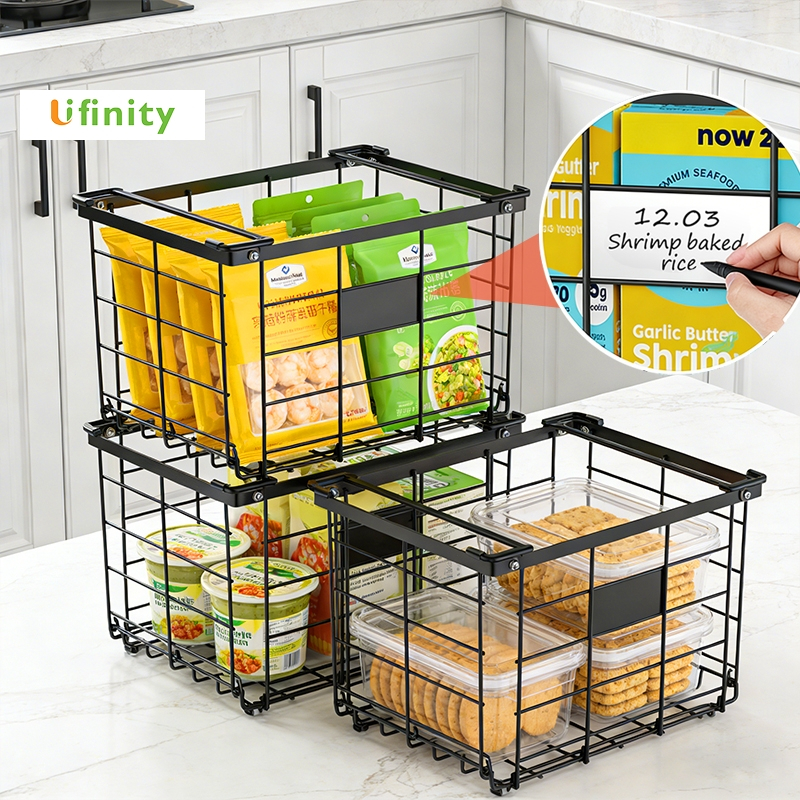 Lifinity Rổ Đựng Thực Phẩm Tủ Lạnh 2 Cái - Thép Carbon Bền, Có Tay Cầm, Thiết Kế Xếp Gọn Thông Minh