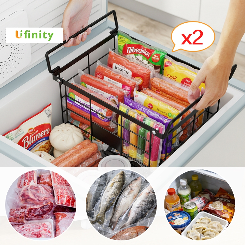 Lifinity Rổ Đựng Thực Phẩm Tủ Lạnh 2 Cái - Thép Carbon Bền, Có Tay Cầm, Thiết Kế Xếp Gọn Thông Minh