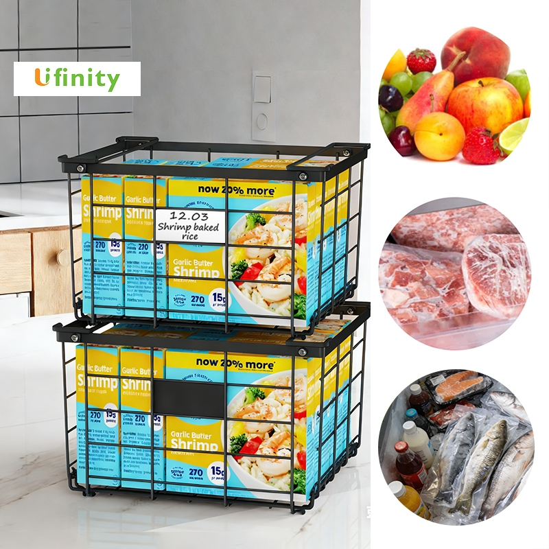 Lifinity Rổ Đựng Thực Phẩm Tủ Lạnh 2 Cái - Thép Carbon Bền, Có Tay Cầm, Thiết Kế Xếp Gọn Thông Minh