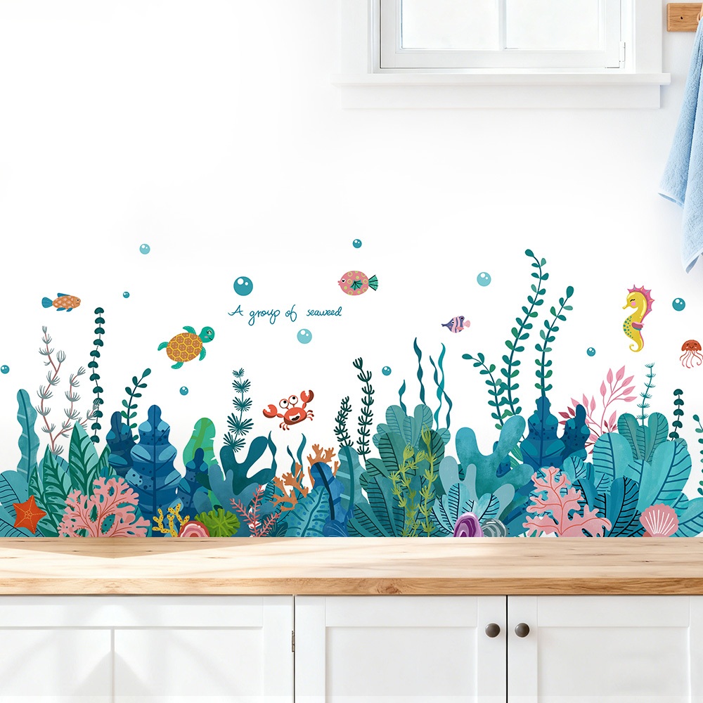 Decal Dán Tường Đại Dương Cá Voi – Sinh Vật Biển Có Keo Sẵn 135x54cm - Trang Trí Phòng Trẻ Em