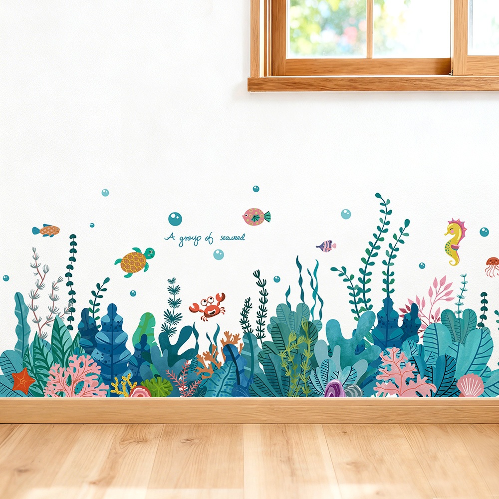 Decal Dán Tường Đại Dương Cá Voi – Sinh Vật Biển Có Keo Sẵn 135x54cm - Trang Trí Phòng Trẻ Em