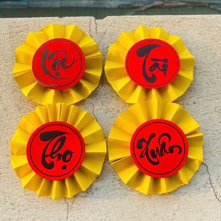 Combo 10 quạt giấy trang trí khay thuyền, oản tài lộc, tháp lễ, giỏ quà tết