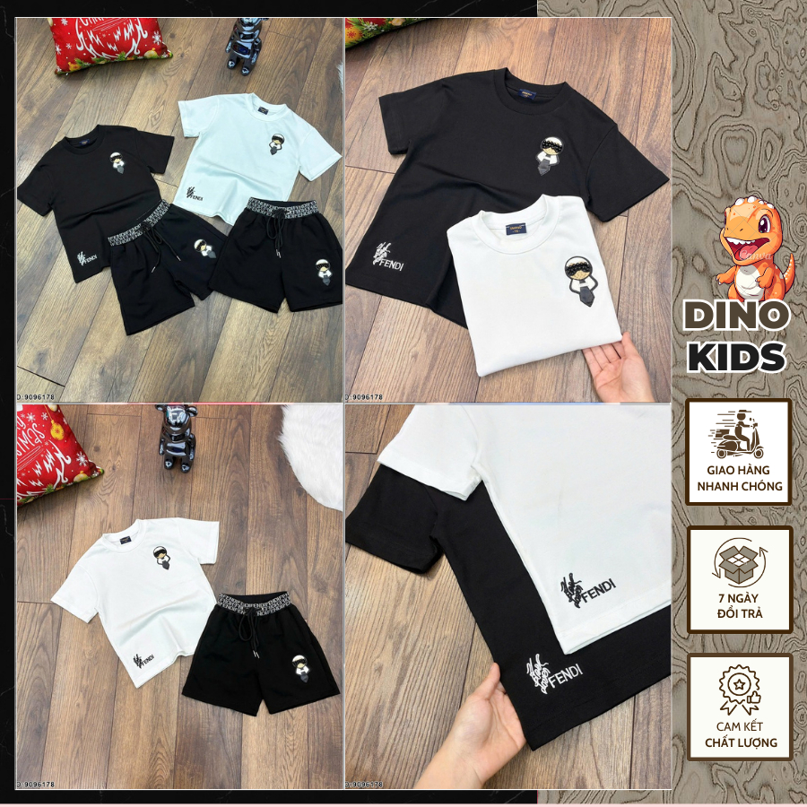 Bộ thun hè bé trai chất cotton in chữ fen đì chất siêu đẹp-Bộ hè bé trai 2 màu trắng đen hàng cao cấp