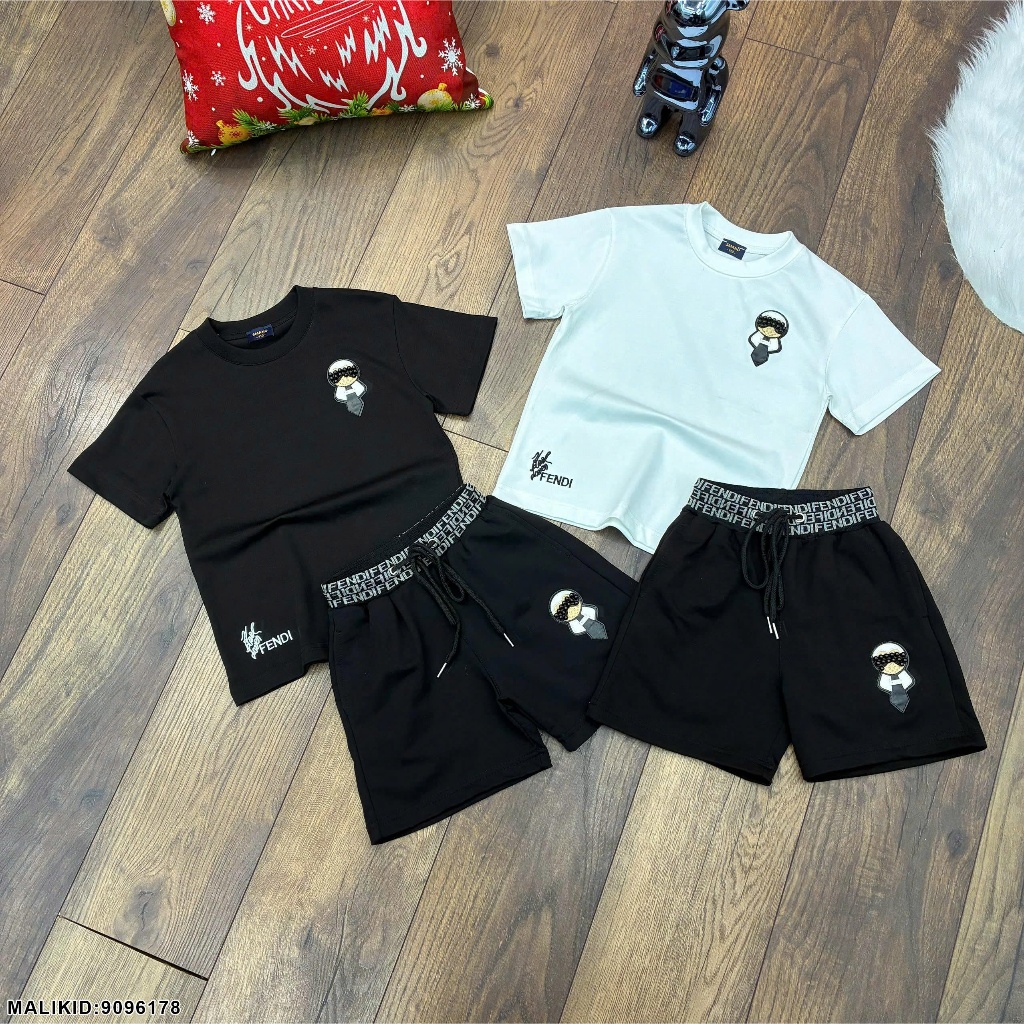 Bộ thun hè bé trai chất cotton in chữ fen đì chất siêu đẹp-Bộ hè bé trai 2 màu trắng đen hàng cao cấp