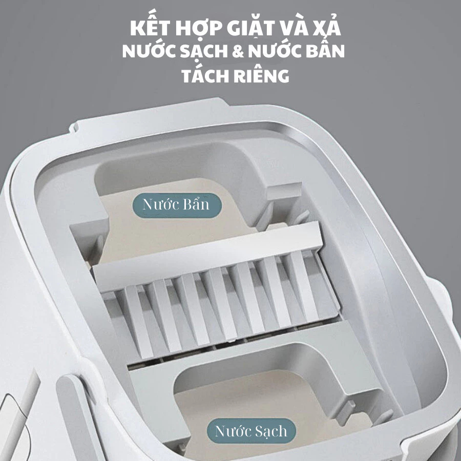 Cây Lau Nhà Tự Vắt Thông Minh 2 Ngăn - Chổi Lau Xoay 360 Độ Kèm Bông Microfiber Cao Cấp