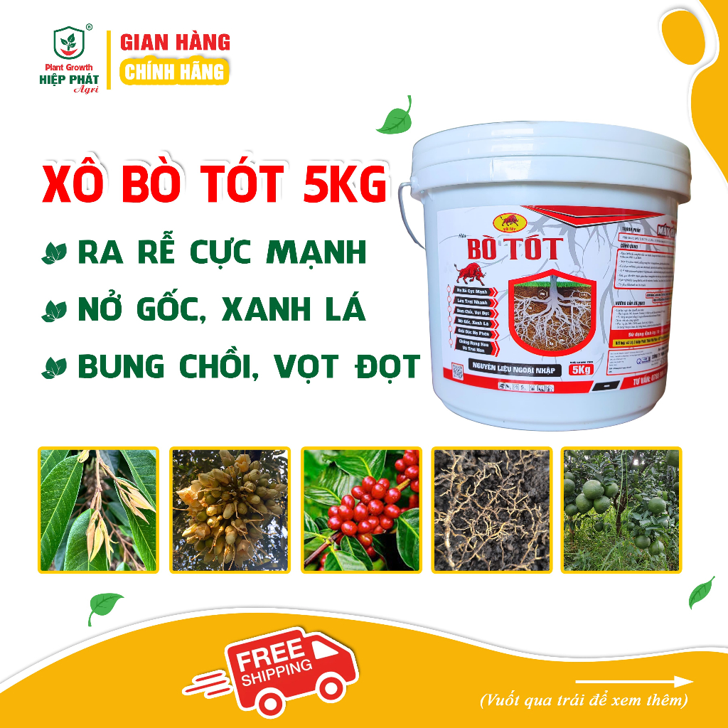 Phân bón tưới gốc [XÔ BÒ TÓT 5KG] Ra rễ cực mạnh, nở gốc, xanh lá, nuôi trái, thúc ra hoa đồng loạt