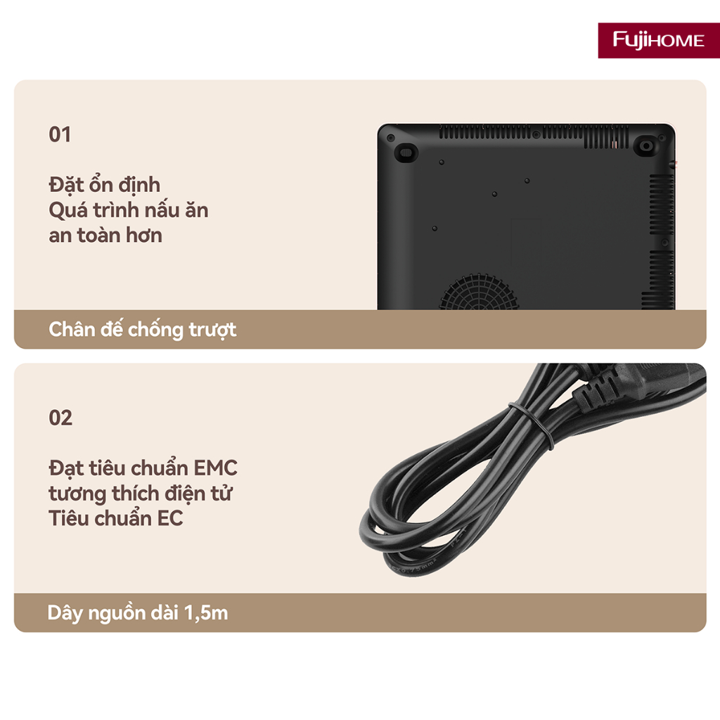 Bếp từ ăn lẩu gia đình FUJIHOME IC1207P, bếp điện từ đơn nhỏ gọn có hẹn giờ và khóa an toàn trẻ em