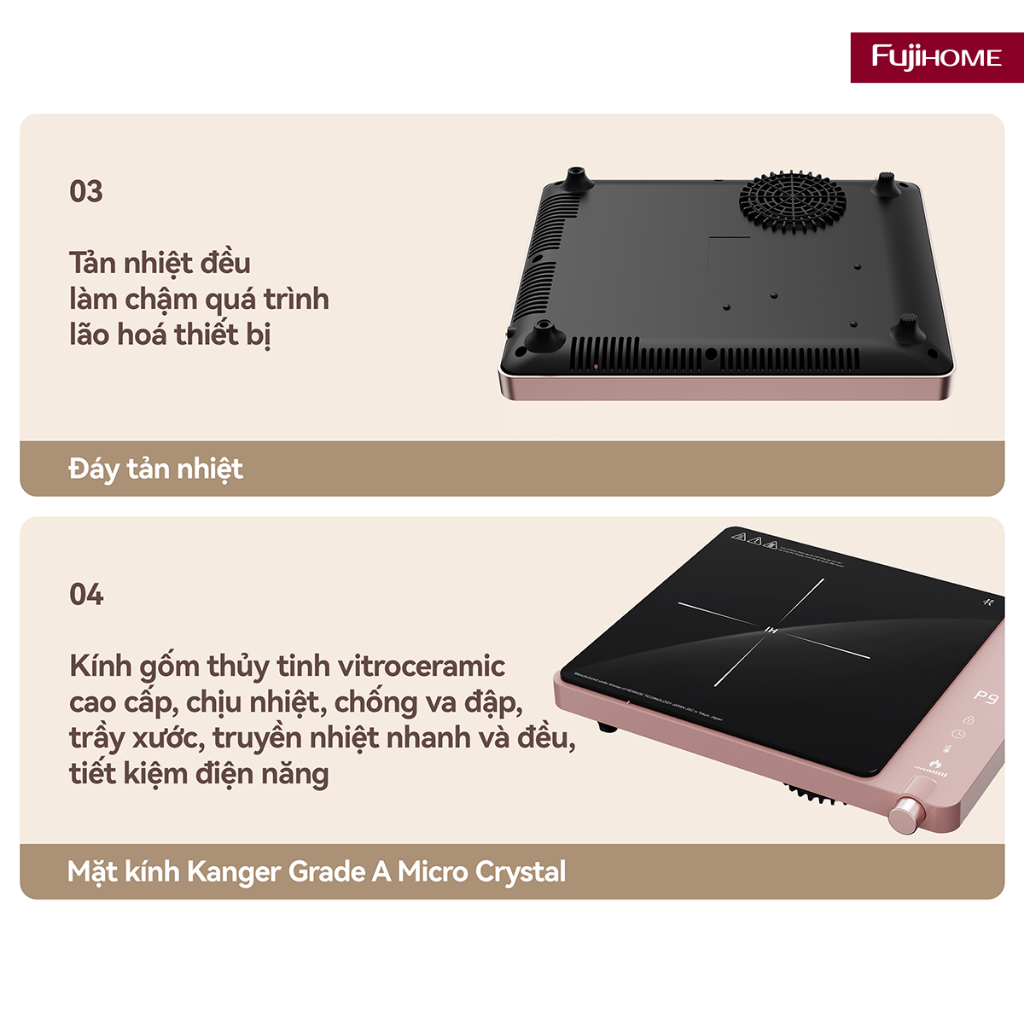 Bếp từ ăn lẩu gia đình FUJIHOME IC1207P, bếp điện từ đơn nhỏ gọn có hẹn giờ và khóa an toàn trẻ em