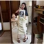 Váy suông Đầm nữ mặc nhà xinh dài maxi cộc tay không cổ phối raglan họa tiết cô gái tóc xù chibi dễ thương cute T1368G