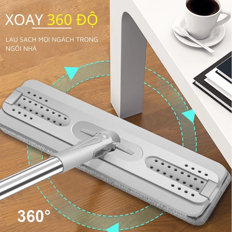 Cây Lau Nhà Tự Vắt Thông Minh 2 Ngăn - Chổi Lau Xoay 360 Độ Kèm Bông Microfiber Cao Cấp